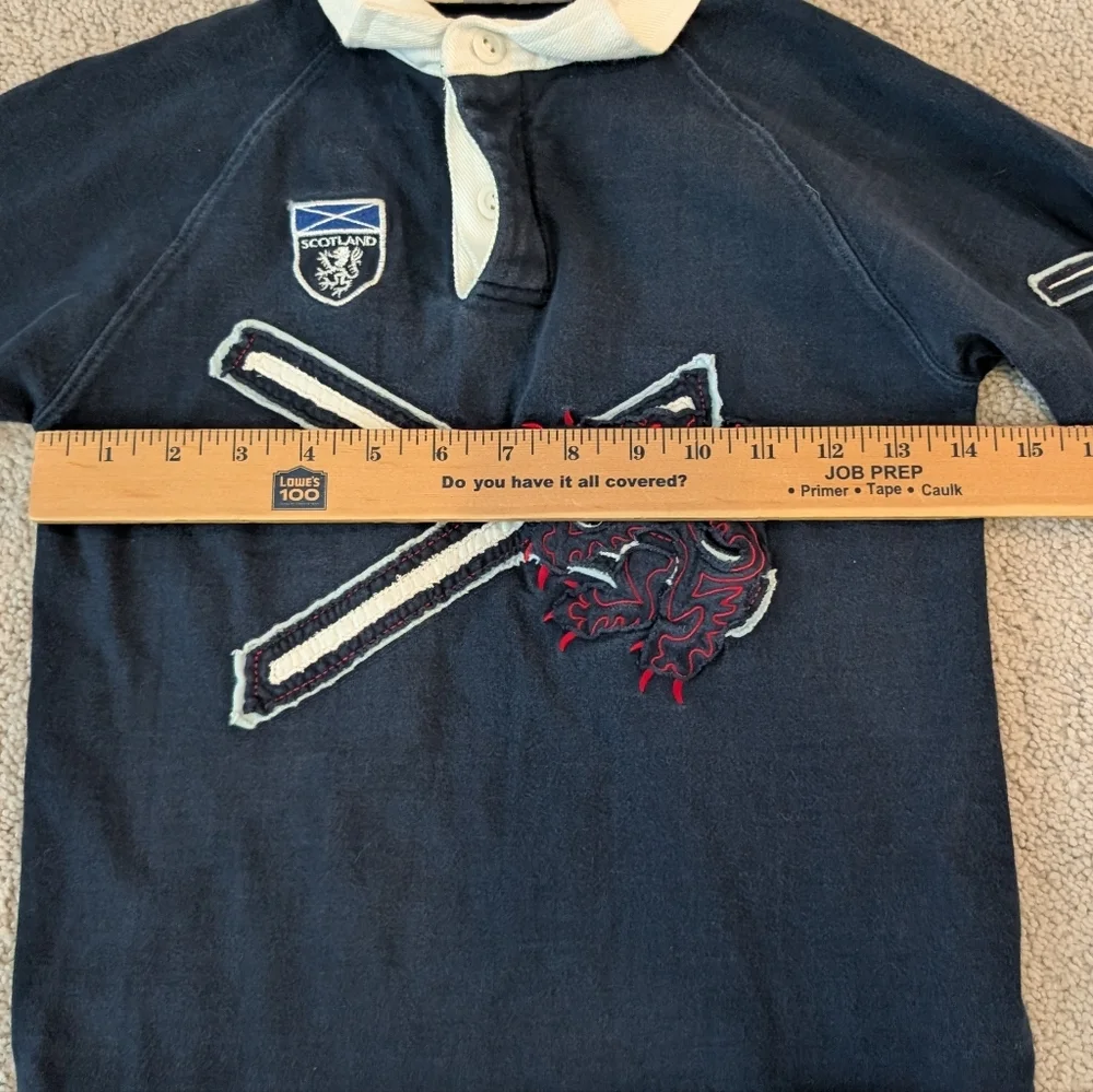 SCOTLAND Sewn Saltire & Lion Rampant Navy Blue Rugby Nations Shirt Boys S/M